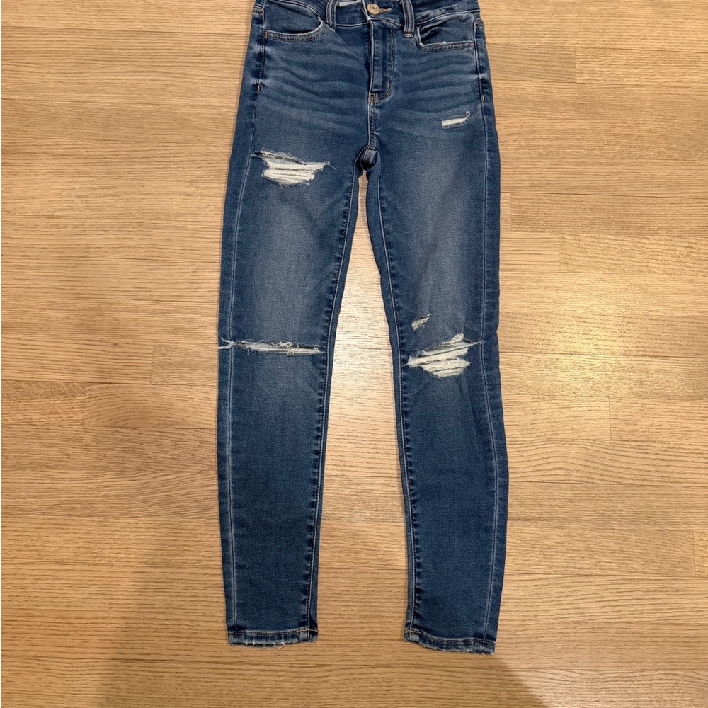 American Eagle Outfitters Distressed Dark Blue Skinny Jeans